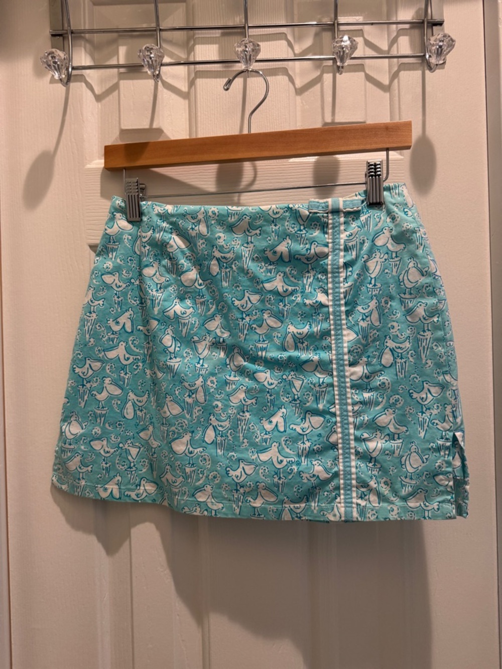 Aqua Printed Cotton A-Line Skirt